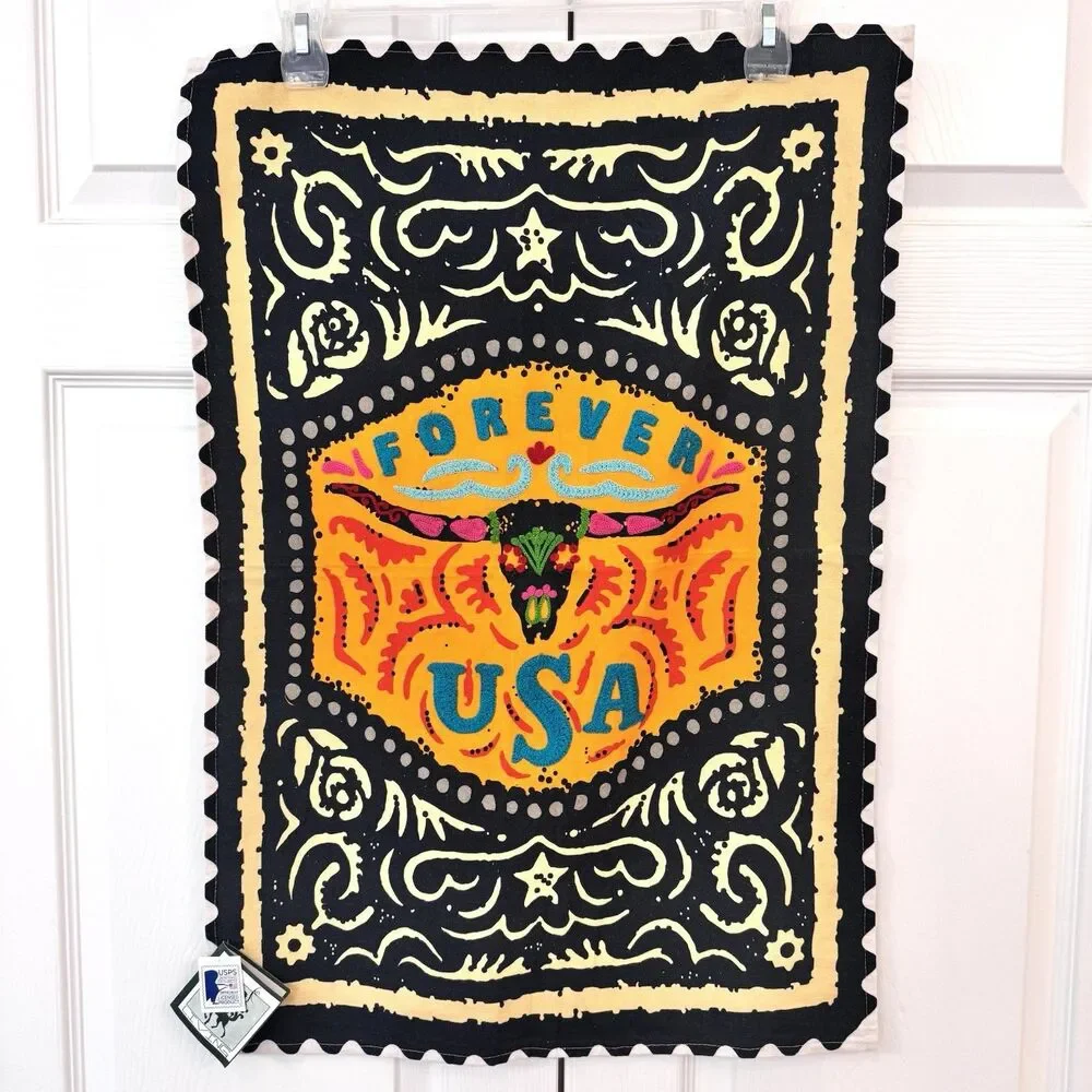 Karma Living Longhorn Bucking Rodeo Tea Towel Western USA Cotton Kitchen Decor